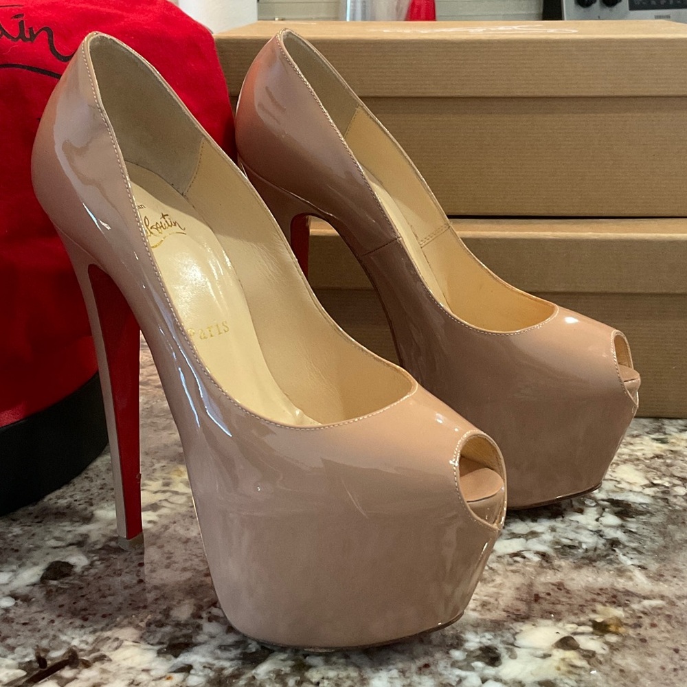 Christian Louboutin Blush Peep Toe Platform Heels